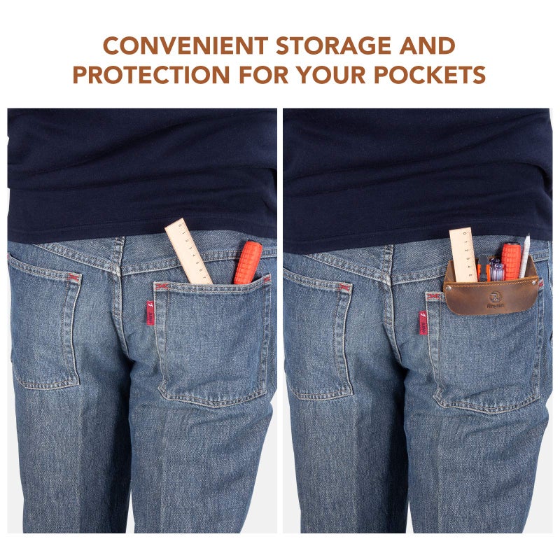 RingSun Genuine Leather Pocket Protector for Men  Durable Pocket Tool Pouch  Jeans Shirts Pocket Protector for Tools Pens Brown - Image 5